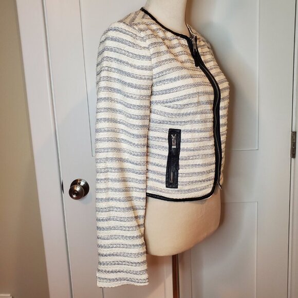 NWT American Eagle Zippered Jacket/Blazer SZ XS Ivory Navy Stripe Black Trim - Picture 3 of 9